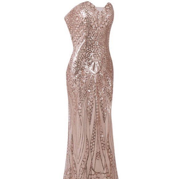 ROSE GOLD SEQUIN ILLUSION MAXI DRESS - Picture 4 of 5